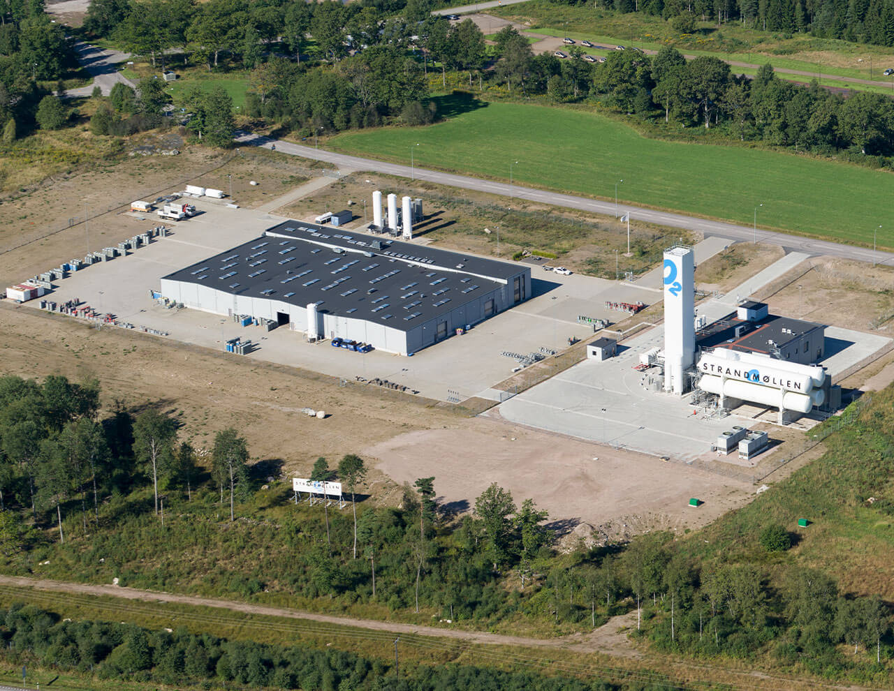 Strandmøllen A/B bygning set oppefra. Billede af bygning hvor der arbejdes med gas. 